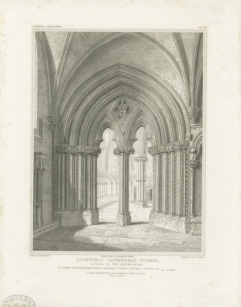 Interiør af Lichfield Cathedral - Chapter House-døråbning: gravering, nd [c 1819] (tryk) af John Britton
