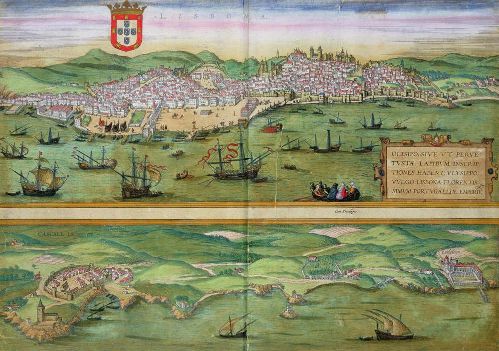 Kort over Lissabon og Cascais, fra «Civitates Orbis Terrarum» af Georg Braun (1541-1622) og Frans Hogenberg (1535-90), ca. 1572 af Joris Hoefnagel
