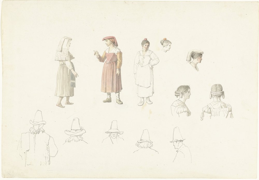 Studieark med italienske bønder og bondekvinder af Josephus Augustus Knip