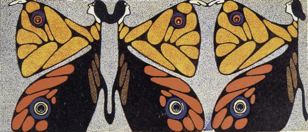 Kvindesommerfugl (optisk illusion) - stiliseret tegning af Klinger, i "Kvinden i moderne udsmykning", v.1920 af Julius Klinger