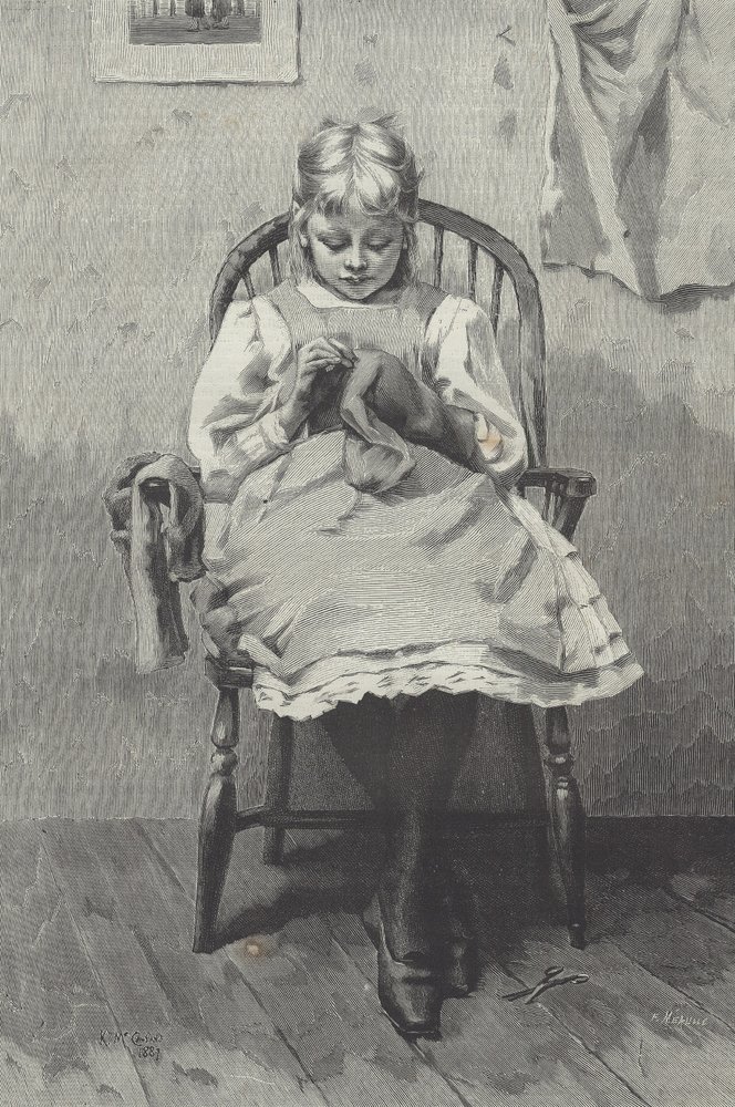 Teenagesyerske, gravering af Fortuné Méaulle (1844-1901) (gravering) af K. McCausland
