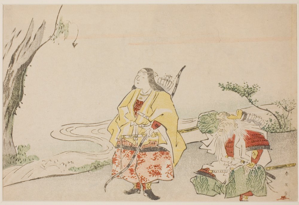 Kejserinde Jingu (til venstre) og hendes minister Takenouchi no Sukune (til højre) af Katsukawa Shun