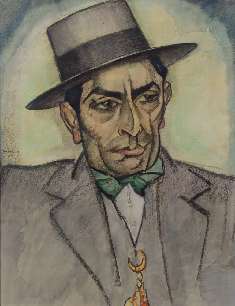 En mand i spansk kostume, ca. 1914 (kul, pastel og akvarel på papir) af Leo Gestel