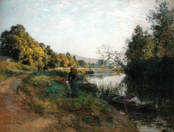 The Banks of the Marne, Return of the Fisherman, ca. 1907 (pastel på papir) af Leon-Augustin Lhermitte