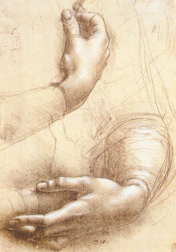 Studie af hænder af Leonardo da Vinci