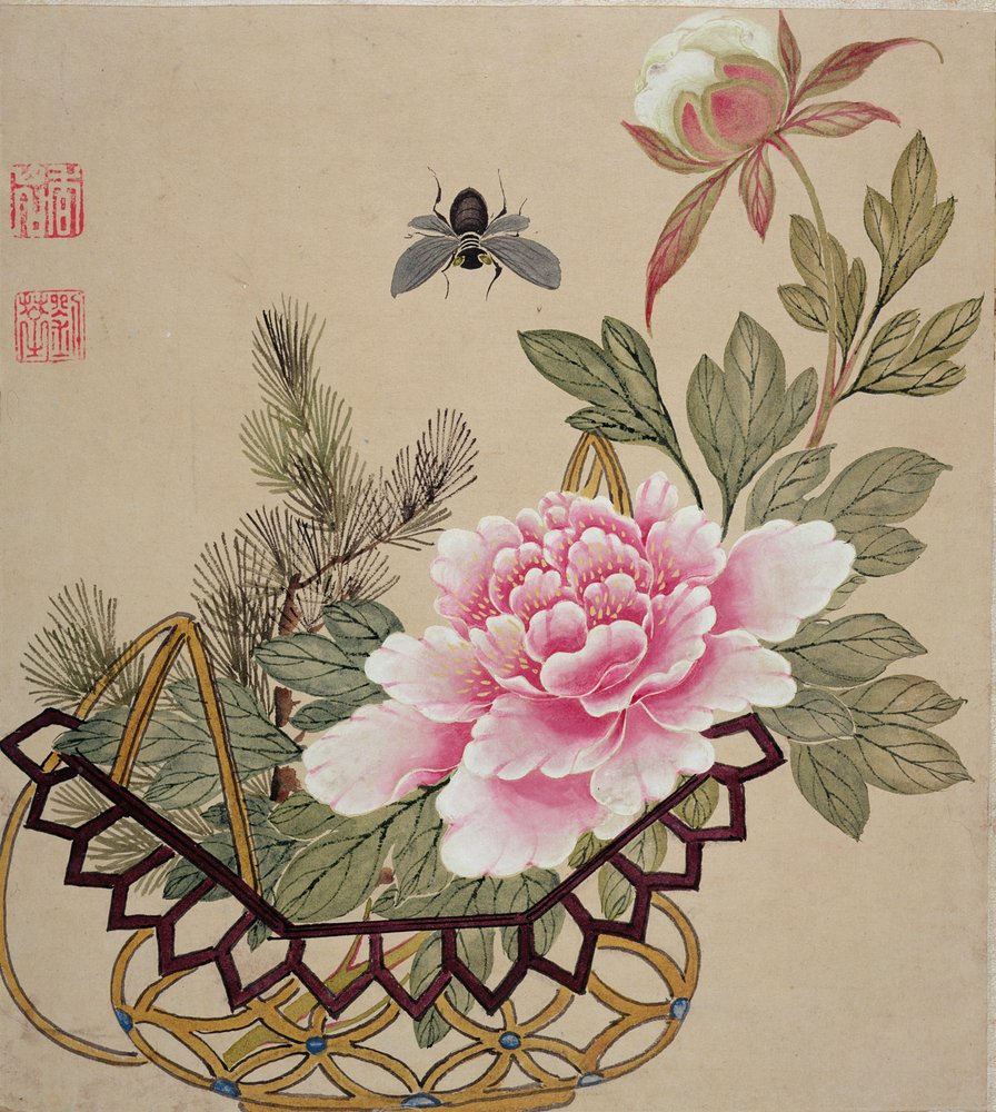 Et af en række malerier af blomster og insekter, slutningen af det 19. århundrede af Liu Hua