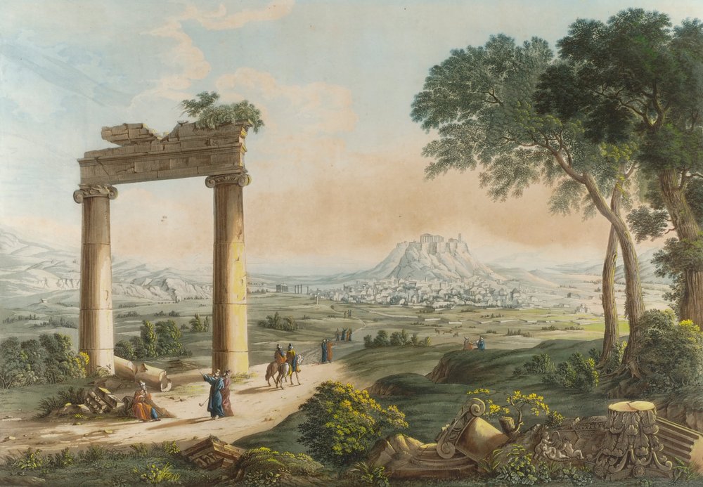 Udsigt over Athen med Hadrians akvædukt af Louis Francois Cassas