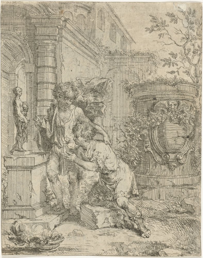 To drenge ved statue af Venus af Louis de Deyster