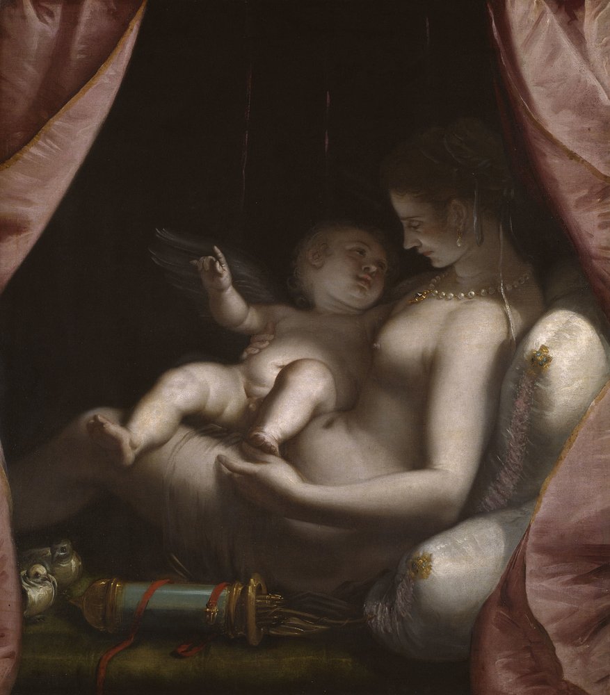 Venus og Amor, ca. 1570 (olie på lærred) af Luca Cambiaso