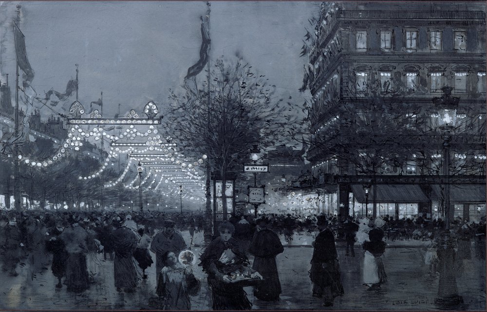Grands Boulevards, Paris, dekoreret til fejringen af den fransk-russiske alliance i oktober 1893 (wc og gouache på papir) af Luigi Loir