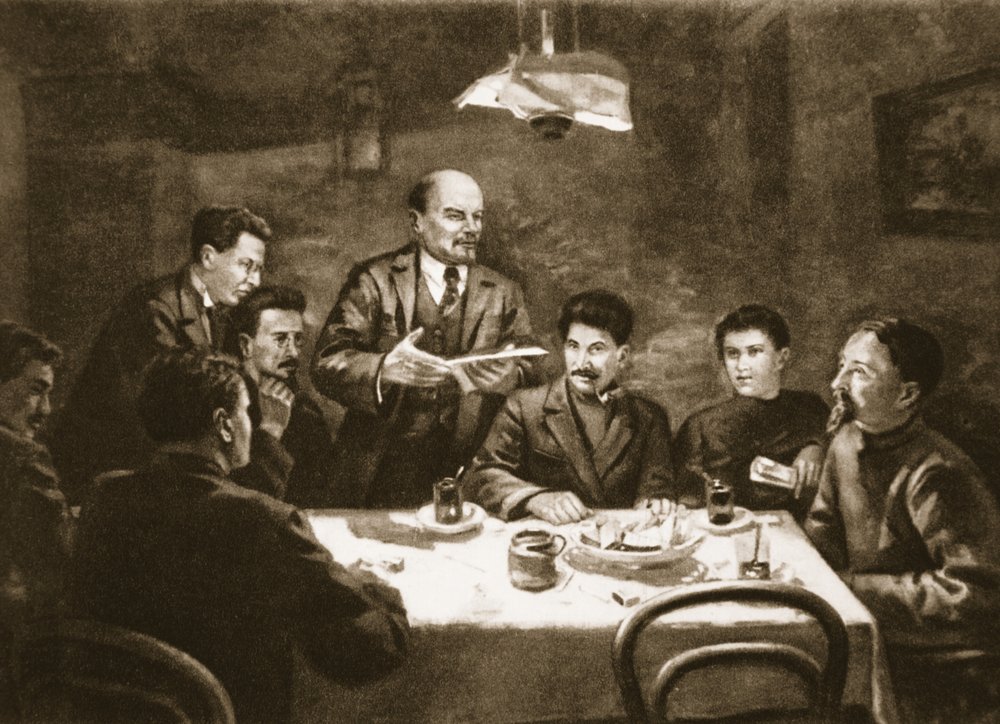 Møde i det bolsjevikiske partis centralkomité, 23. oktober 1917 (litho) af Lupov (attr. to)