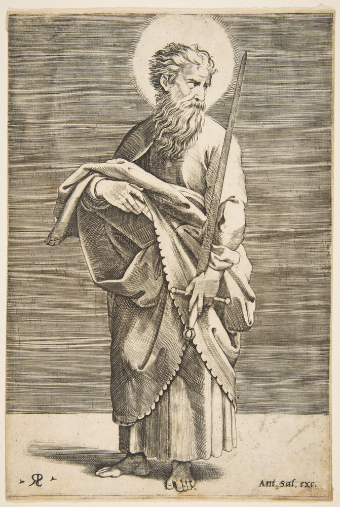 Sankt Paul ser til højre og holder et sværd og en bog, ca. 1515-27. af Marco Dente