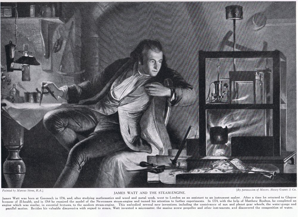 James Watt og dampmaskinen, illustration fra »Hutchinson
