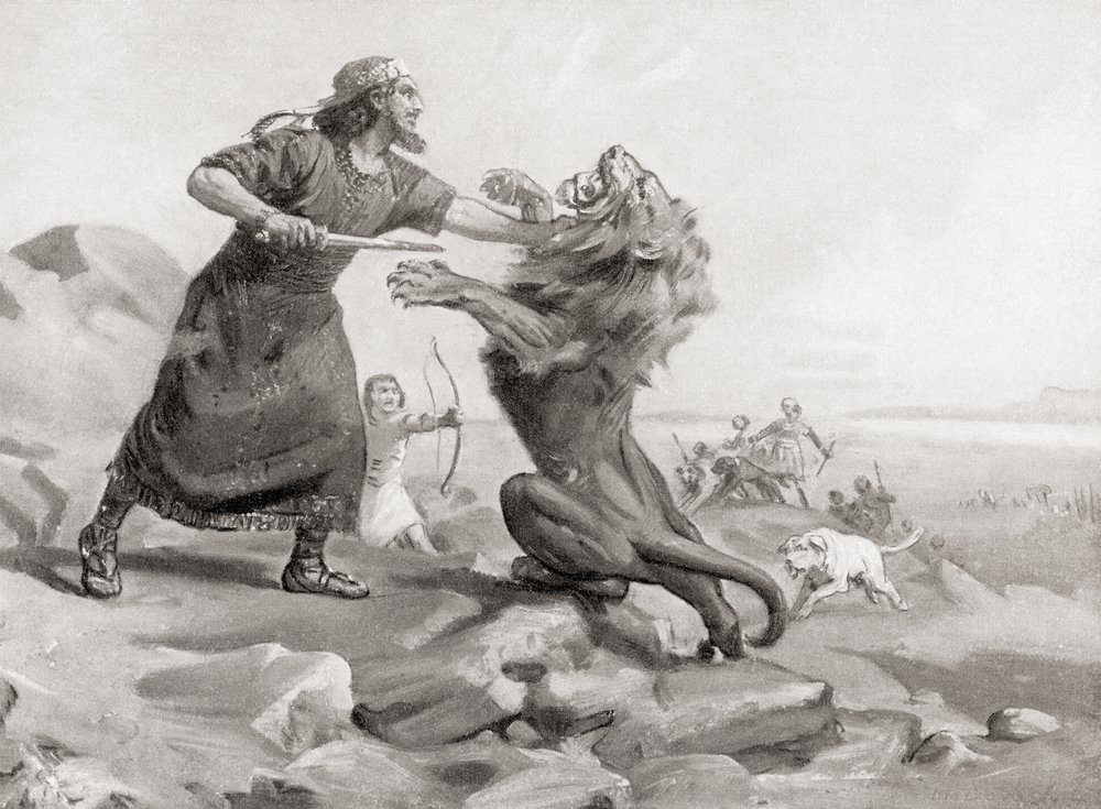 Tiglath-Pileser dræber en løve, fra Hutchinson