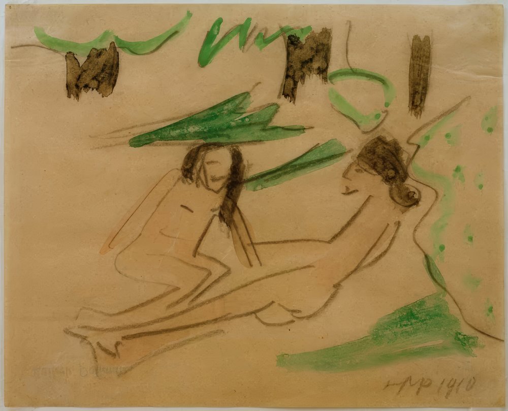 Uden titel (Siddende og liggende akt) af Max Pechstein