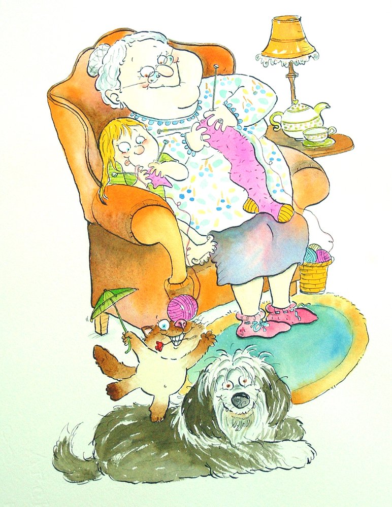 Nona (bedstemor) (pen & blæk og wc på papir) af Maylee Christie
