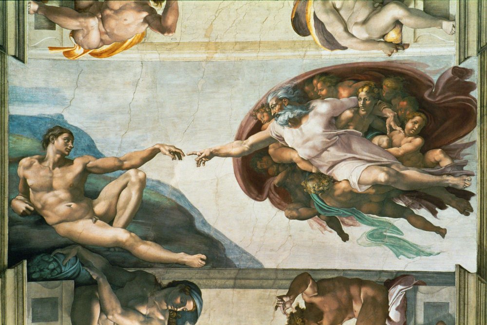 Det Sixtinske Kapel; loftsfresker efter restaurering (freske) af Michelangelo Buonarroti