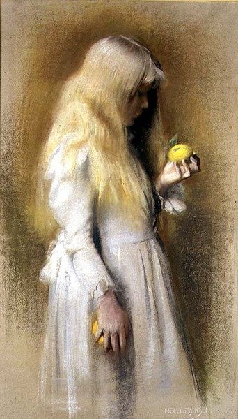 Gyldent hår (pastel på papir) af Nelly Erichsen
