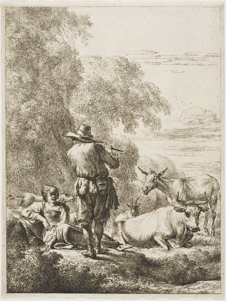 Hyrde, der spiller på fløjte af Nicolaes Berchem