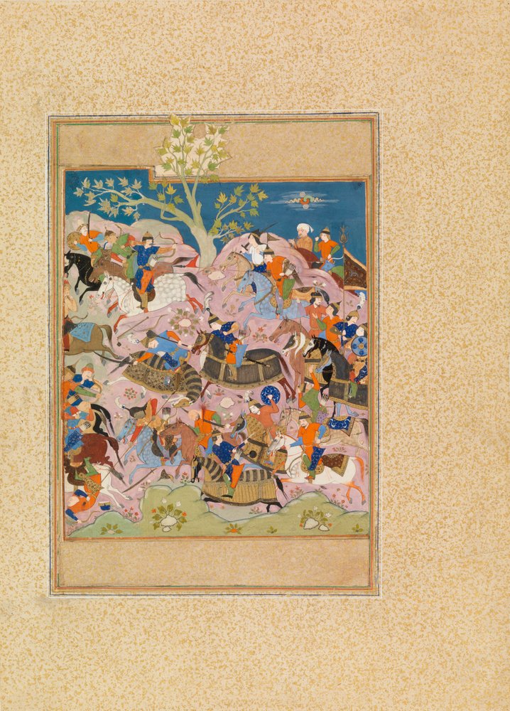 Battle Scene (wc & gouache på vellum) af Persian School