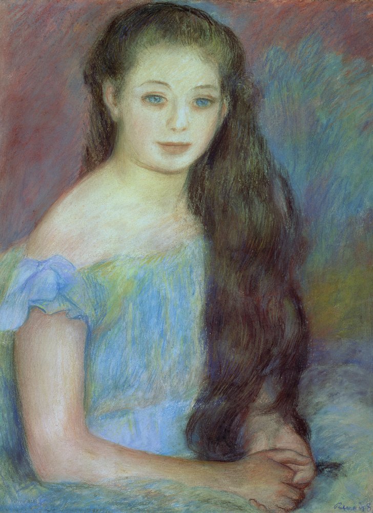 Portræt af en ung pige med blå øjne, 1887 (pastel) af Pierre-Auguste Renoir