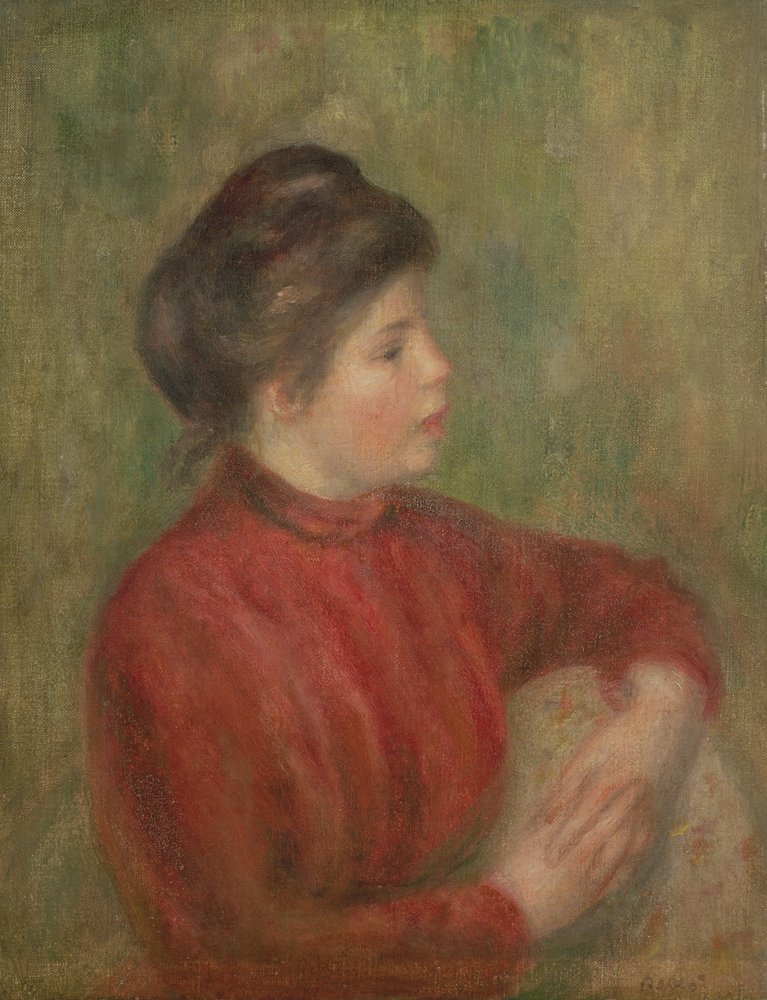 Kvinde læner hænderne på stolen, 1891 af Pierre-Auguste Renoir