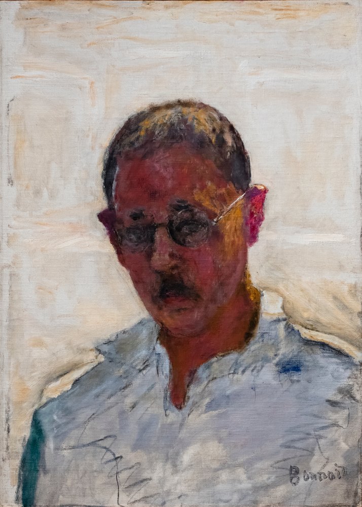 Selvportræt på hvid baggrund, skjorte med åben krave af Pierre Bonnard