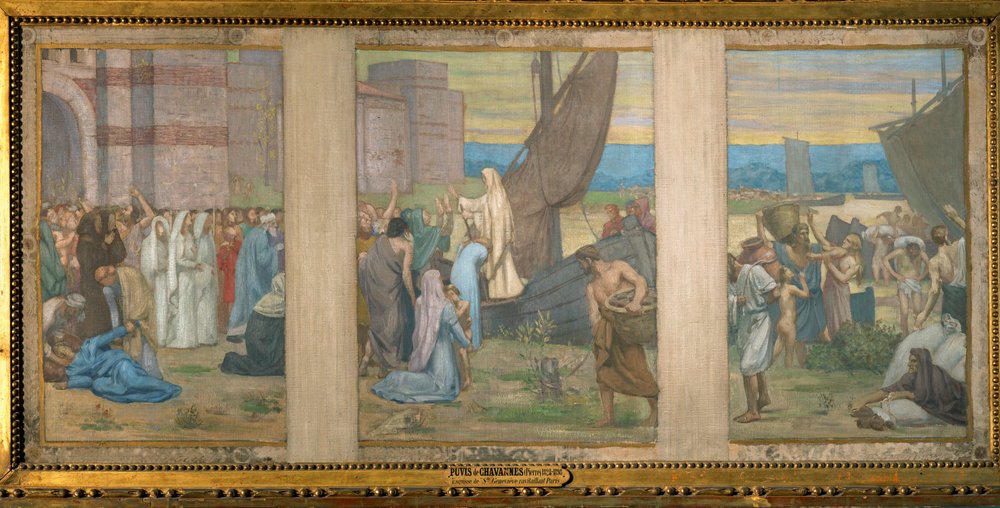 Den hellige Genevieve bringer friske forsyninger til Paris, skitse til Pantheon i Paris (maleri på lærred) af Pierre Puvis de Chavannes