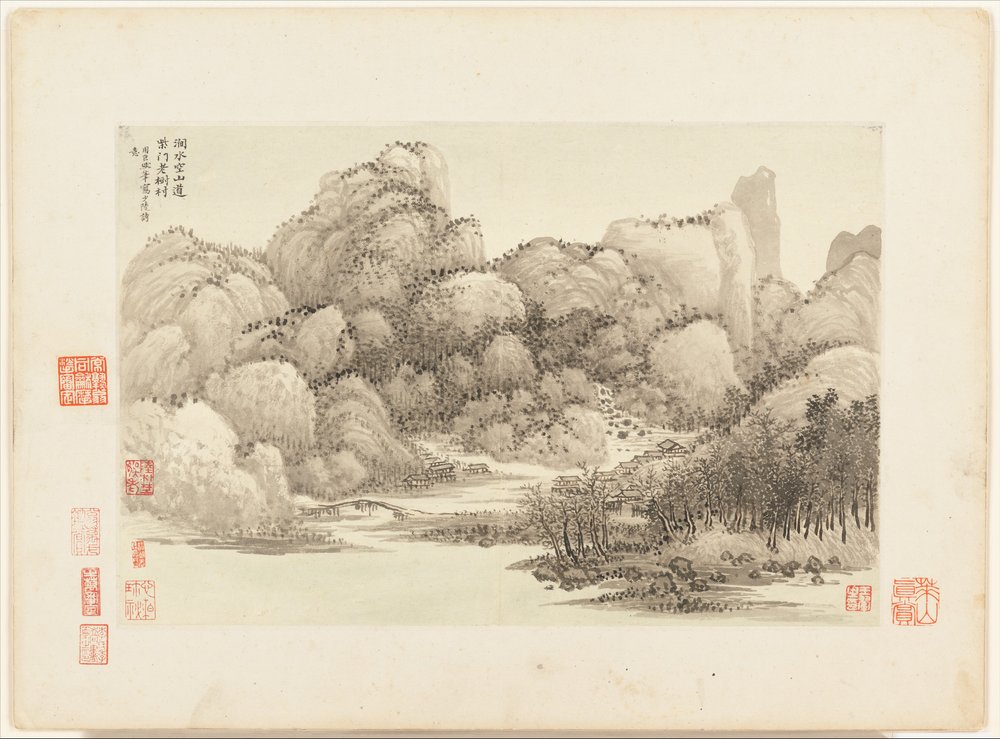 Landskaber efter gamle mestre, dateret 1674 og 1677 (album med tolv blade; blæk og farve på papir) af Qing Dynasty Chinese School