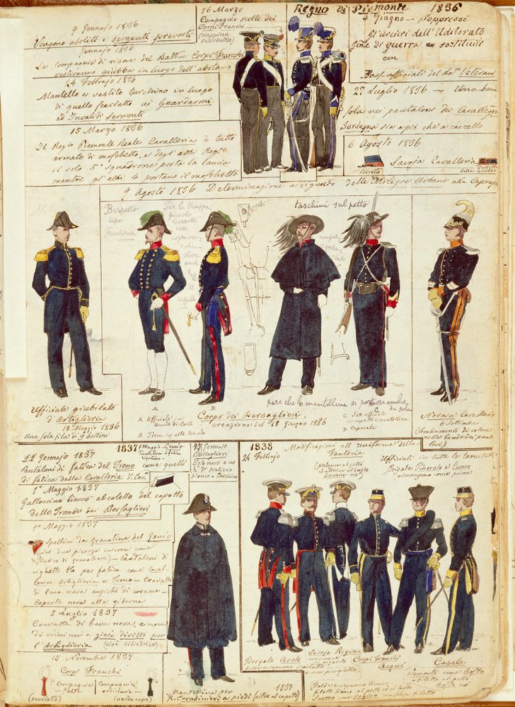 Uniformer i den piemontesiske hær mellem 1836 og 1886. Farvetavle af Quinto Cenni af Quinto Cenni