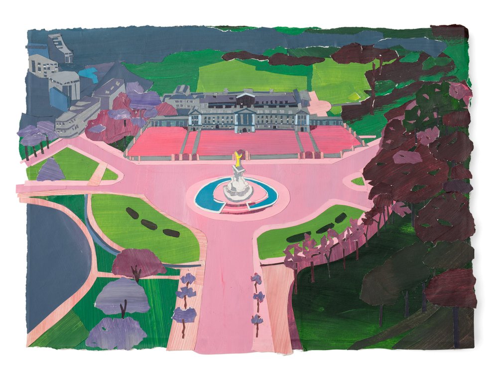 The Mall, 2020 (akryl og collage på papir) af Raina Goran