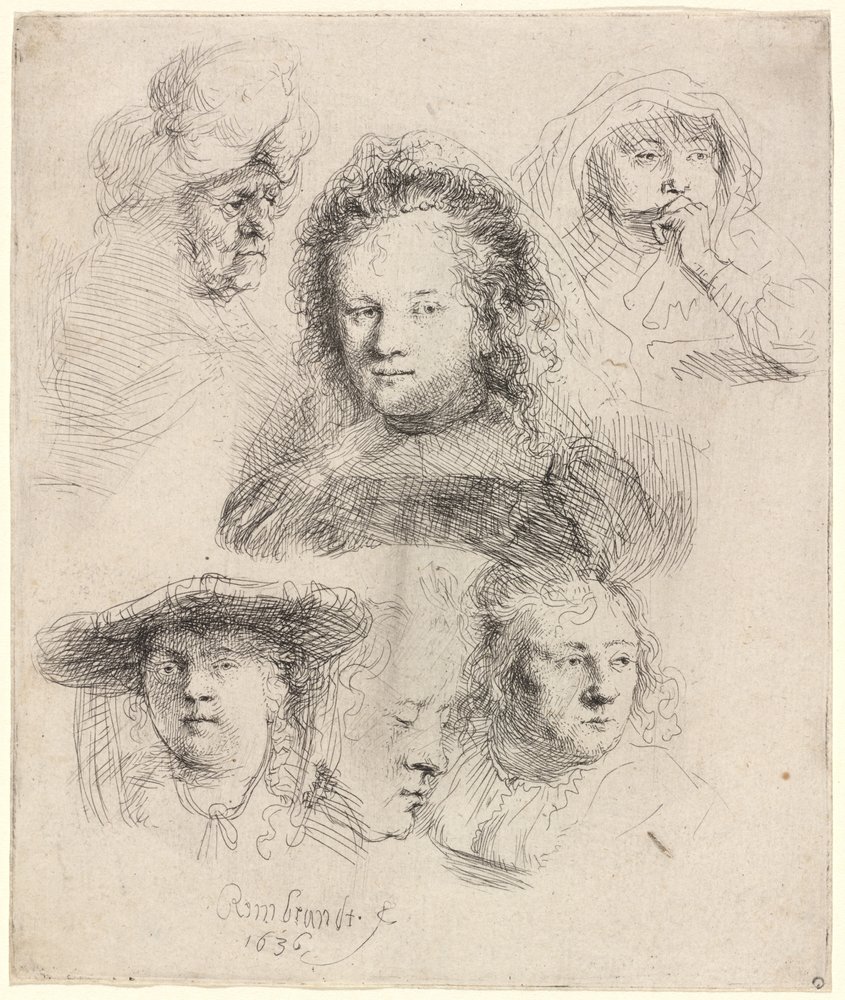 Studier af lederen af Saskia og andre af Rembrandt van Rijn