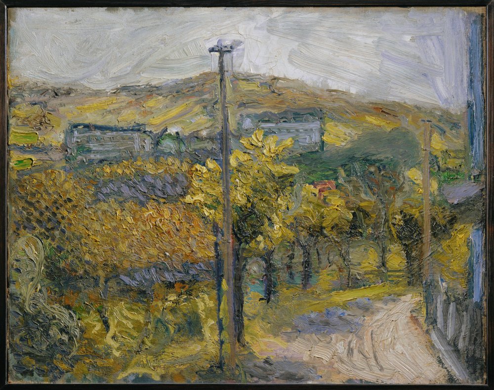 Bøjning i vejen, Nussdorf, udsigt over Kahlenberg (maleri på lærred) af Richard Gerstl
