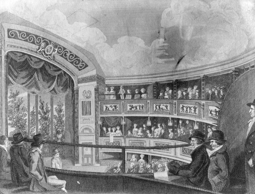 Det indre af det olympiske teater nær Drury Lane, indgraveret af Henry Richard Cook, 1816 af Robert Blemell Schnebbelie