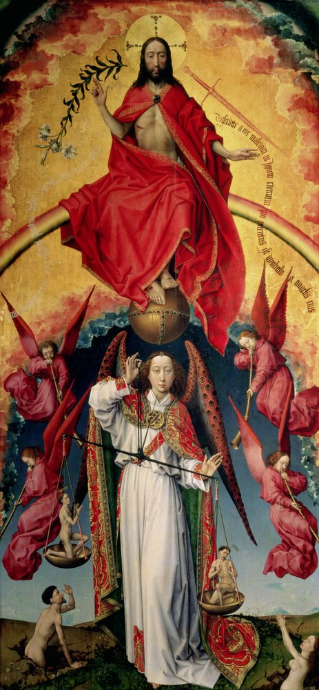 Sankt Mikael vejer sjælene, fra Den sidste dom, ca. 1445-50 af Rogier van der Weyden