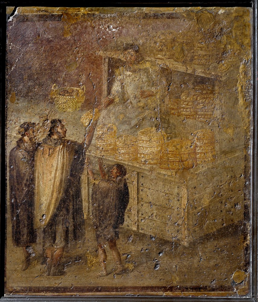 Scene, der forestiller en bager, der sælger brød. (Fresco, 1. århundrede) af Roman