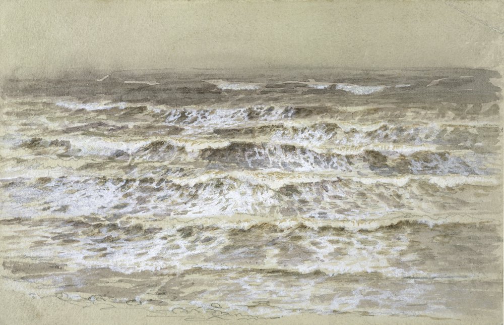 Study of Waves (grå og brun vask, gouache og grafit på papir) af Samuel Palmer