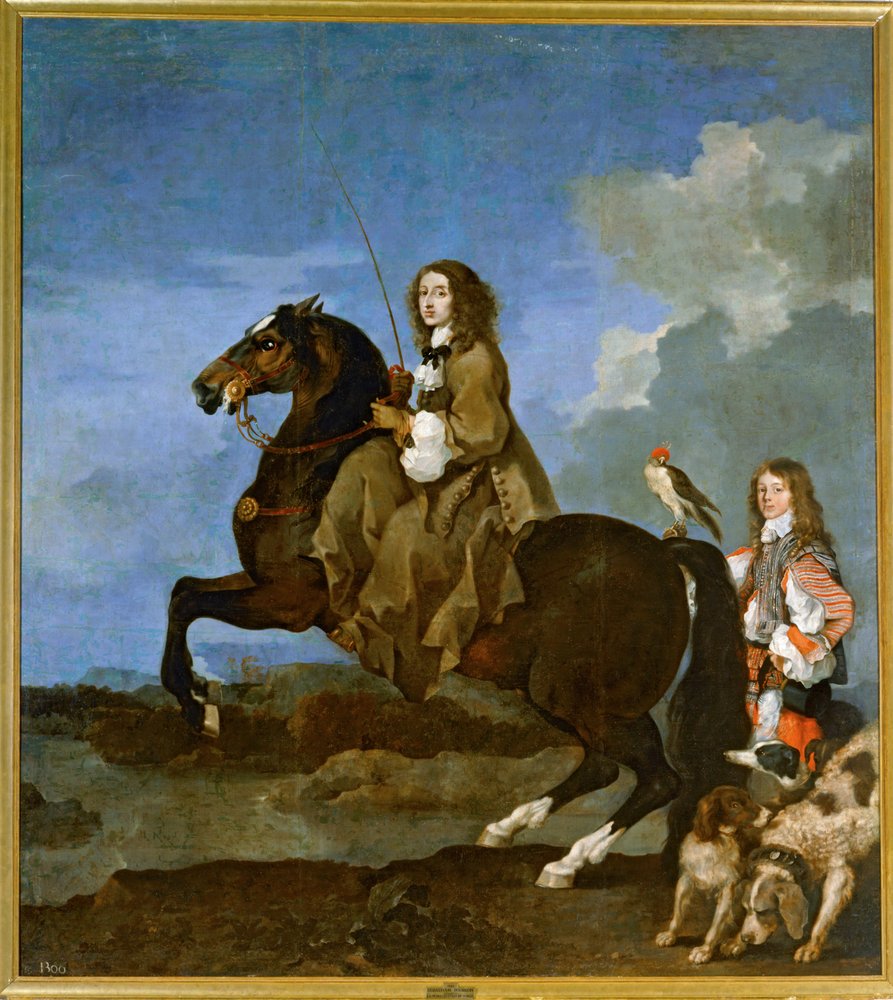 Christina af Sverige til hest ... (maleri på lærred) af Sebastien Bourdon