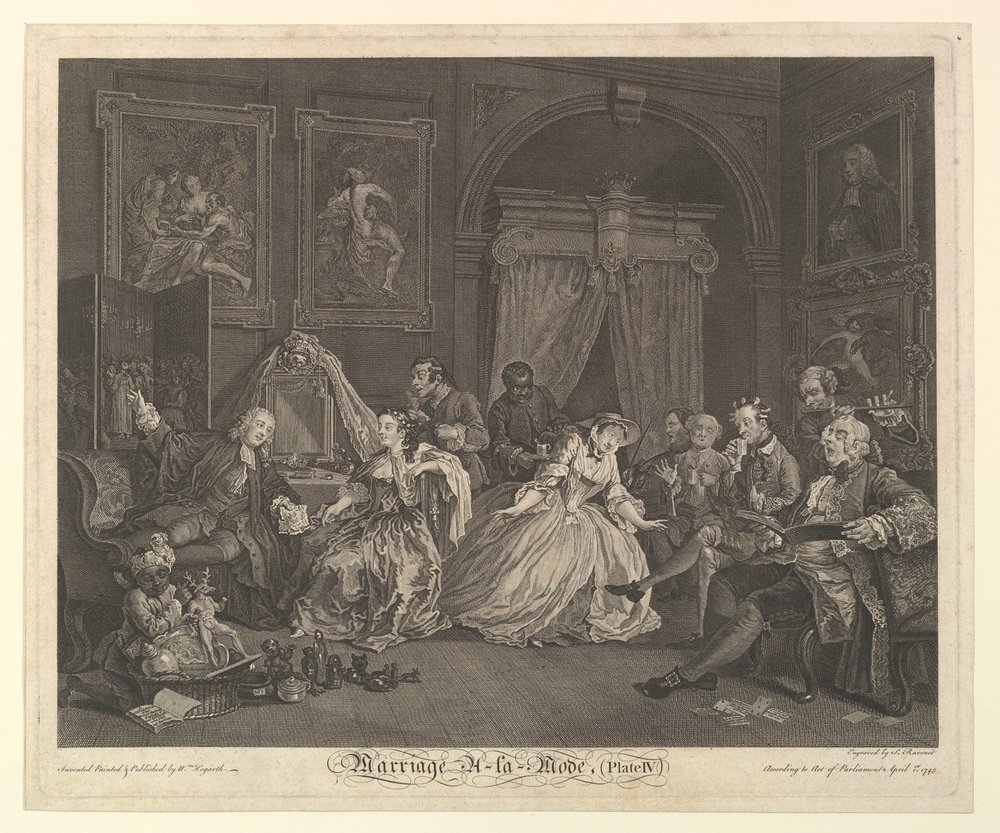 Ægteskab A-la-Mode, Tavle IV, 1. april 1745. af Simon Francois Ravenet