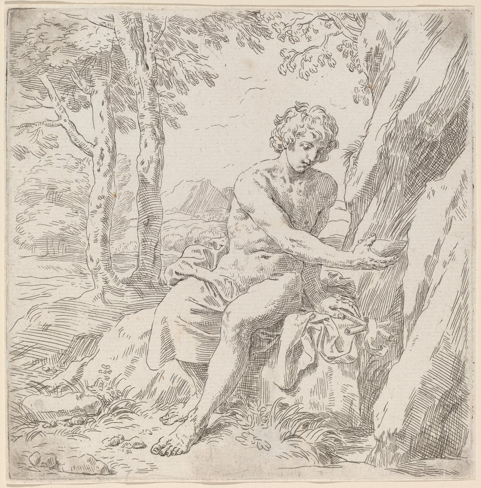 Johannes Døberen i ørkenen af Simone Cantarini