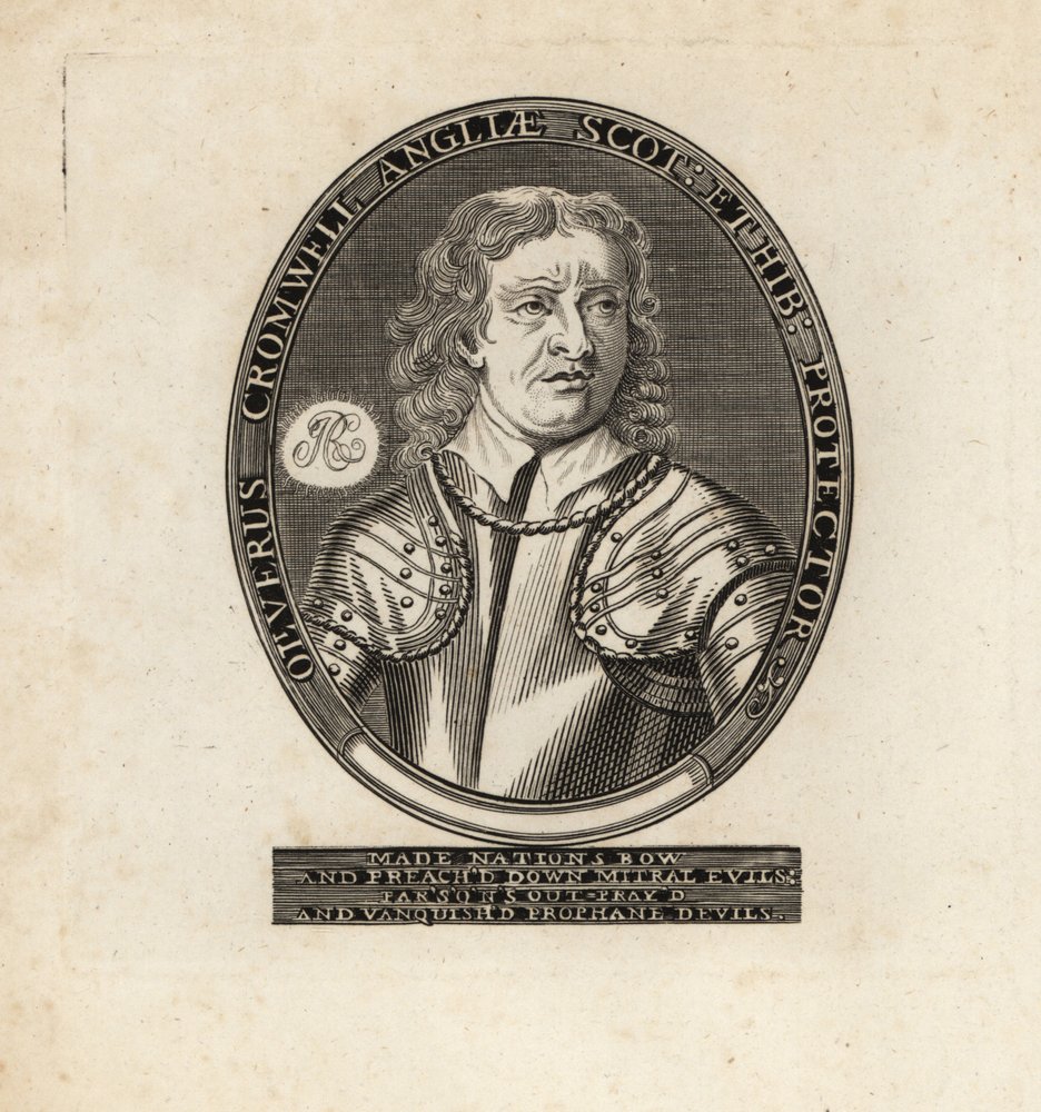 Ovalt portræt af Oliver Cromwell, Lord Protector. af Theodore de Bry