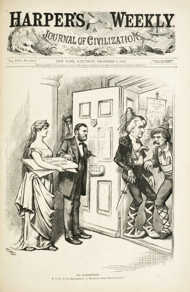 Ingen overgivelse; U.S.G., I am Determined to Enforce these Regulations, 1872 (trægravering) af Thomas Nast