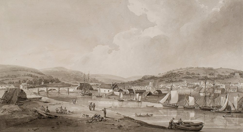Neath, fra den sydlige side af floden (akvarel og blyant på papir) af Thomas Hornor