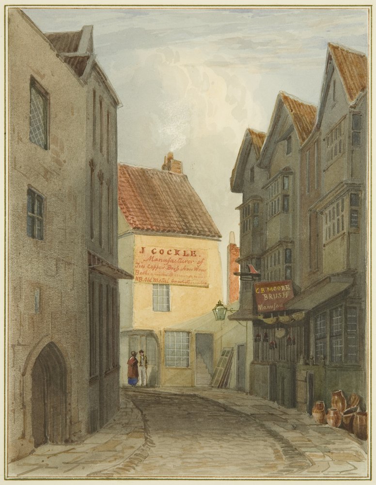 St Nicholas Street fra krydset med Corn Street (akvarel på papir) af Thomas Leeson the Elder Rowbotham