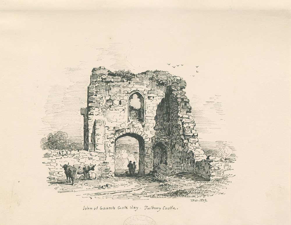 Tutbury Castle - John of Gaunt "s Gateway: pen and ink drawing, 1839dani af Thomas Peploe Wood