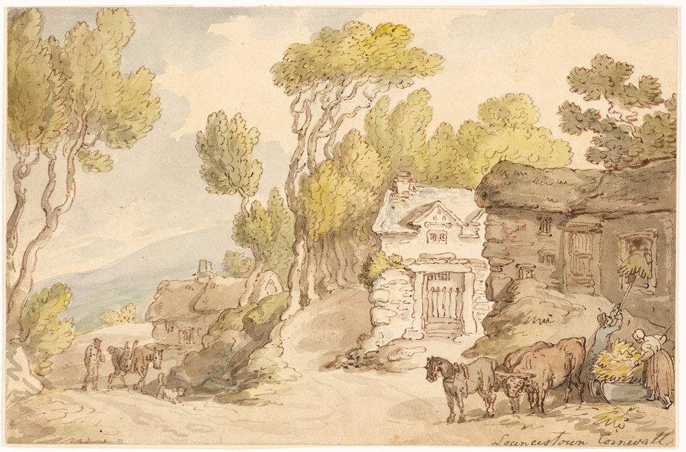 Launcetown Cornwall af Thomas Rowlandson