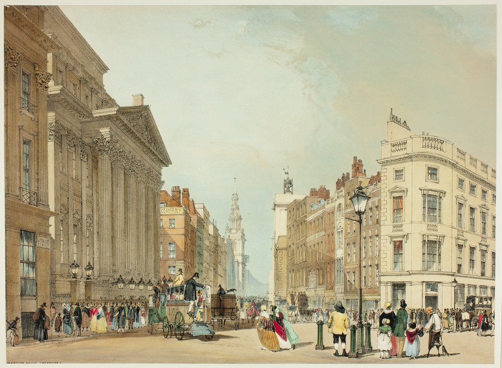 Mansion House, Cheapside, plade en fra Original Views of London as It Is af Thomas Shotter Boys