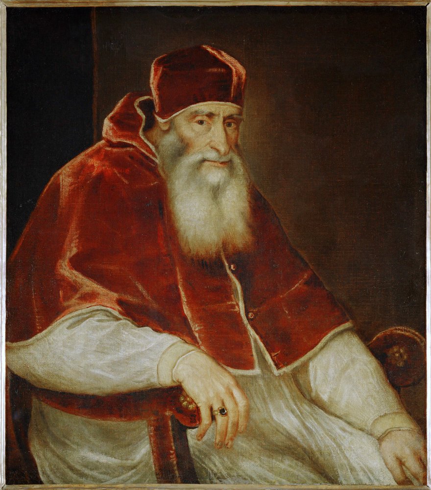Pave Paul III Farnese ... (maleri på lærred) af Titian (c.1488-1576)