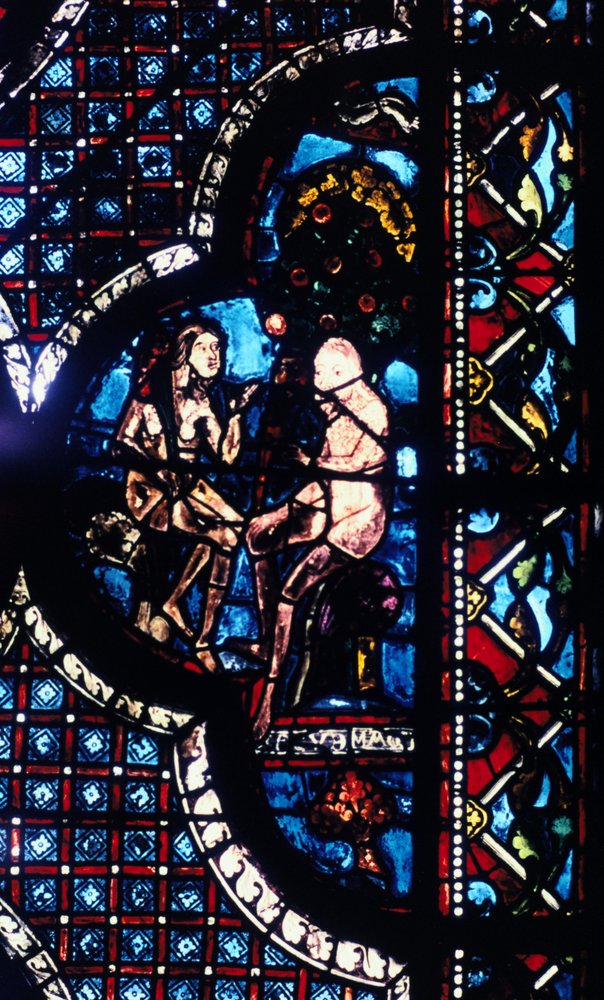 Adam og Eva, farvet glas, Chartres Cathedral, Frankrig, 1205-1215 af Unbekannt