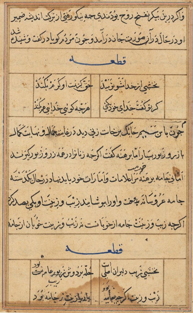 Side fra Tales of a Parrot Tuti-nama: tekstside, ca. 1560. af Unbekannt